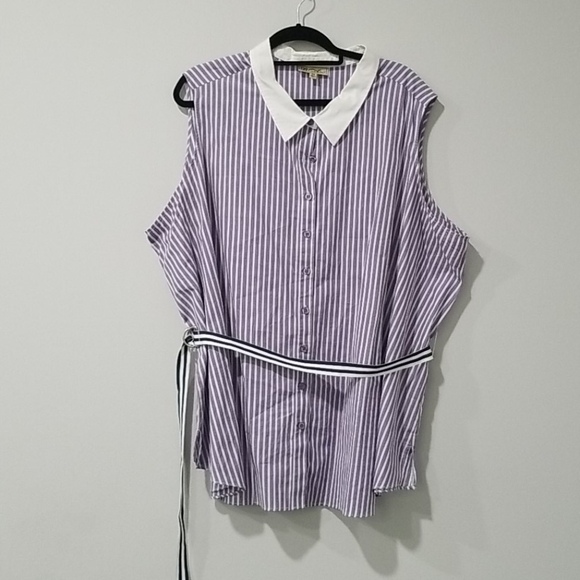 DG2 by Diane Gilman 3X Sleeveless Striped Blouse - Picture 2 of 6